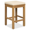 5 Piece Outdoor Bar Set, Patio Acacia Wood Bar Height Table & Four Stools with Cushions, Wood Dining Bar Set for Backyard, Poolside, Balcony, Beige