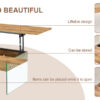 Multifunctional Lift Top Coffee Table -Light Wood Color Grain Sticker, Essential for Modern Homes.Tempered Glass Legs,Lift Top Feature.Perfectly Fitting Into Living Rooms And Office.