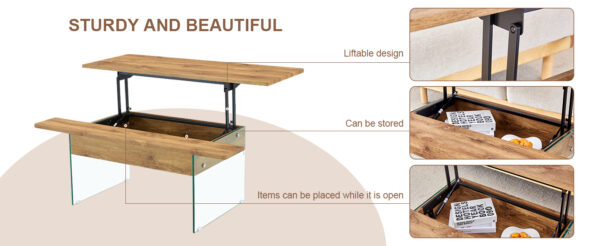 c1d9fdaa597b4860b4d6888a39b3f9f2_76e532e86a8bbd78579d4308d0ce9e4d Multifunctional Lift Top Coffee Table -Light Wood Color Grain Sticker, Essential for Modern Homes.Tempered Glass Legs,Lift Top Feature.Perfectly Fitting Into Living Rooms And Office.