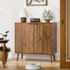 Sideboard Buffet Cabinet with Storage, Farmhouse Buffet Cabinet With Paper Clip Design, Wood Coffee Bar Storage Cabinet for Kitchen, Dining Room, Living Room, Entryway, Walnut,31.5" W