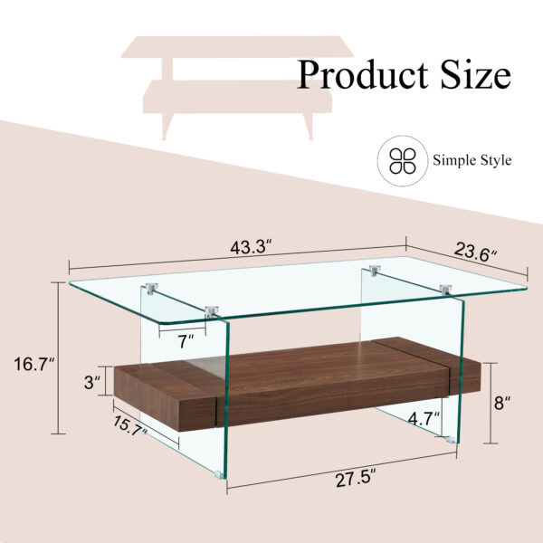c1f861b2343743969b99427baea6fdca_182e9fe00aacafd2b32e865710a0dee6 43.3 Inch Modern Two-Tier Coffee Table - An Elegant Combination of Clear Glass and Dark Wood Texture Sticker.It can be used not only as a coffee table but also as a side table or display stand.