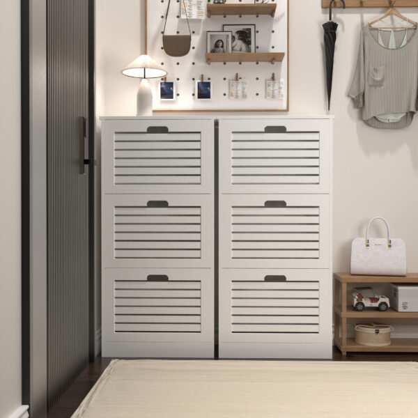 c22706f9ff7d4d149d0004abe5bd9523_08247fbcd0c789fee08b9b500d734918 Wooden Shoe Cabinet for Entryway, White Shoe Storage Cabinet with 3 Flip Doors 20.94x9.45x43.11 inch