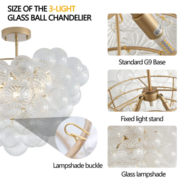 23.6-Inch Gold Ceiling Pendant Light with Threaded Clear Glass Globe Shade – Ideal for Living Room, Dining Room, Kitchen (Non Adjustable Height, No Bulbs)