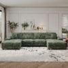 Convertible U-shaped Combination Sofa, Corduroy Fabric, Modern Comfortable Large Size 4 Seat Sofa, Living Room Double Lounge Chair ,Green