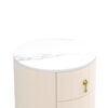 Upholstered Nightstand with 3 Drawers, Round Bedside Table with Metal Handles,Marbling Stickers Top Night Table for Bedroom, Fully Assembled Except Handles, Beige