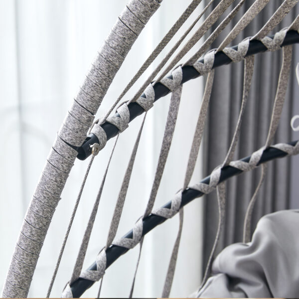 GRHeavy-Duty Iron Hanging Chair with Wicker Weave – Single Person Swing for Indoor/Outdoor (Gray)