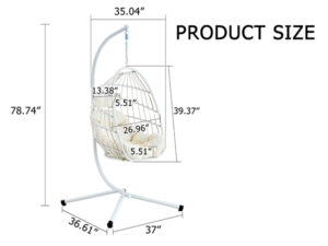 Heavy-Duty Iron Hanging Chair with Wicker Weave – Single Person Swing for Indoor/Outdoor (White)