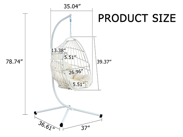 Heavy-Duty Iron Hanging Chair with Wicker Weave – Single Person Swing for Indoor/Outdoor (White)