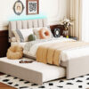 Teddy Fleece Twin Size Upholstered Platform Bed with Trundle, Beige