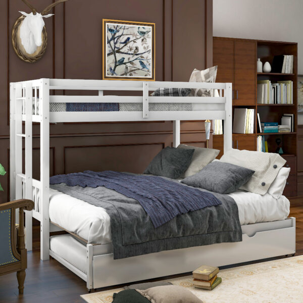 Twin over Pull-out Bunk Bed with Trundle, White(Old SKU:SM000301AAK-1)