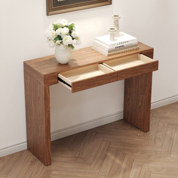 c38a48d8263e4613aa2d39a9b590a676_c190a589e0ca282d7f2f6518f1a2f711 Elegant Dark Wood Grain Bar Table-50 Inches Long, a Practical Choice for Modern Homes.Dark Wood Grain Texture Sticker,Equipped With Two Drawers.Serving As A Bar Table Or A Desk.