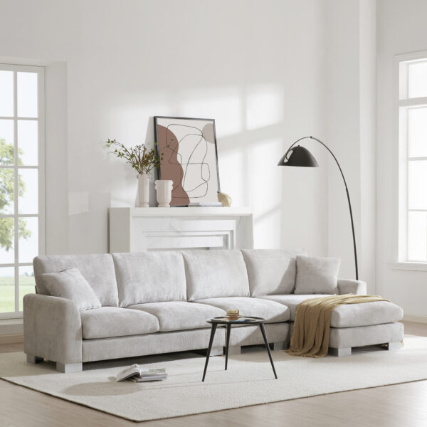 119*55" Modern Oversized Sectional Sofa,L-shaped Luxury Couch Set with 2 Free pillows,5-seat Chenille Indoor Furniture with Chaise for Living Room,Apartment,Office,2 Colors