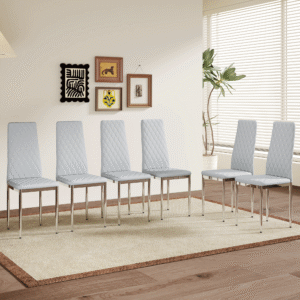 Modern Style Dining Chairs Set of 6 in Light Gray, Essential for Minimalist Homes.Meeting Family Dining Needs,PU Material Seat,Silver Metal Legs,Blending into Various Home Environments.W1151107277