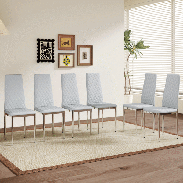 c3fd90c987414960a3accbe88ae1a44d_f21ab6c1503bea55a0bea565be7478c5 Modern Style Dining Chairs Set of 6 in Light Gray, Essential for Minimalist Homes.Meeting Family Dining Needs,PU Material Seat,Silver Metal Legs,Blending into Various Home Environments.W1151107277