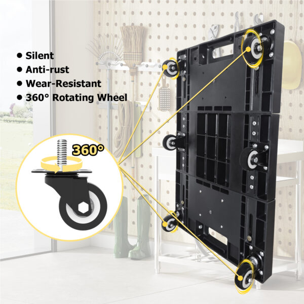 Folding Hand Truck 330lbs, Portable Heavy Duty Dolly Cart, 6 Wheels Collapsible Luggage Cart with 1 Elastic Ropes - Compact Trolley Cart for Easy Moving