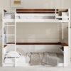 Queen Size Wooden Bunk Bed with Built-in Shelves,Storage Box,LED Light and USB Charging Station,White(ETA:6/30)