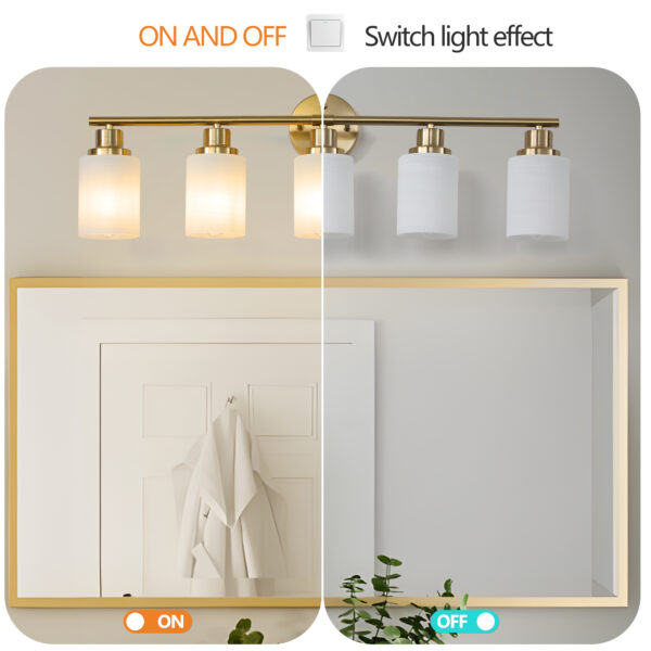 31" Modern 5-Light Vanity Wall Sconce, Golden Finish with Frosted Glass Shades for Bathroom or Hallway Lighting (No Bulbs)