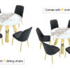 A 42-inch stainless steel white pattern burning stone round table with gold legs Round table suitable for 2, 4 or 6 people