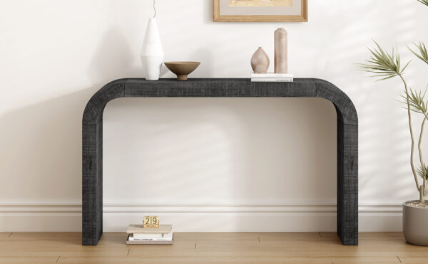 Mirod 52" Wood Console Table with Curved Edge, Natural Texture, Perfect for Entryways and Living Rooms