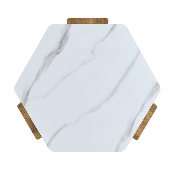 31-inch white marble-textured pentagonal coffee table - wooden triangular base, with a load-bearing capacity of 250 pounds, sturdy and durable, suitable for use in living rooms, cafes,.W1151138529