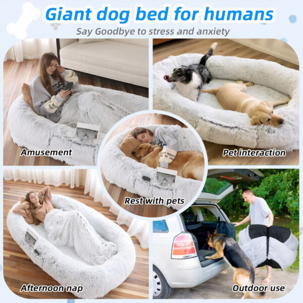 c5a9a66ecd874ad0ad730d8cb406c60e_de099fb4b949e3db1b3eb0148ce4892e Human Dog Bed, Washable Faux Fur Dog Bed for People Doze Off, Napping Orthopedic Dog Bed,71''x45''x14'' Size Fits You and Pets (Grey)