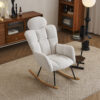 055-Teddy Fabric Upholstered Nursery Rocking Glider Chair Modern Accent Armchair Padded Seat with High Backrest and Pillow for Living Room Bedroom (Ivory)