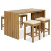 5 Piece Outdoor Bar Set, Patio Acacia Wood Bar Height Table & Four Stools with Cushions, Wood Dining Bar Set for Backyard, Poolside, Balcony, Beige