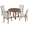 TREXM 5-Piece Extendable Dining Table Set for 4, Round Dining Table for 4 with Upholstered Chairs, Farmhouse Kitchen Table Set with Removable Leaf for Dining Room and Kitchen (Brown)