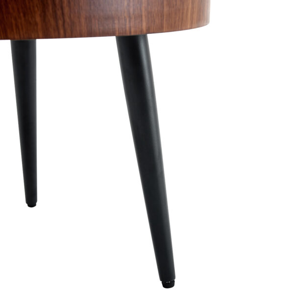 c6f9d2f69dc8474ea343c75ae9b22ac0_7c1feb844467db46d0eef787bc82d588 Modern Round Coffee Table - Annular Texture, Durable and Robust With a Diameter of 23.6 inches.Exquisite Suction Molding Process,Walnut Color Pattern Design,Black Sprayed Metal Leg.