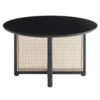 Mid-century wooden coffee table with PE cane stand, 31.5-inch round solid wood Bohemian style coffee table, unique central cocktail table for living rooms, apartments and offices