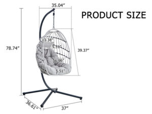 GRHeavy-Duty Iron Hanging Chair with Wicker Weave – Single Person Swing for Indoor/Outdoor (Gray)