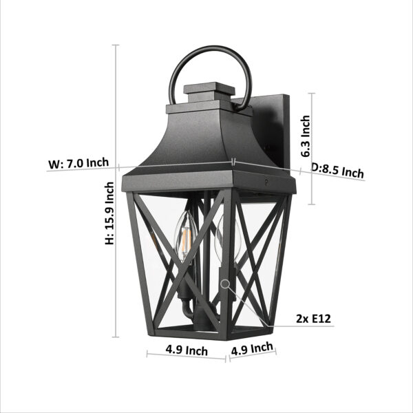 Outdoor Wall Lights, Porch Lights, Waterproof Outdoor Wall Sconce, Exterior Light Fixture Matte Black with Clear Glass Shade for Garage Patio Front Door Balcony (2 pack)
