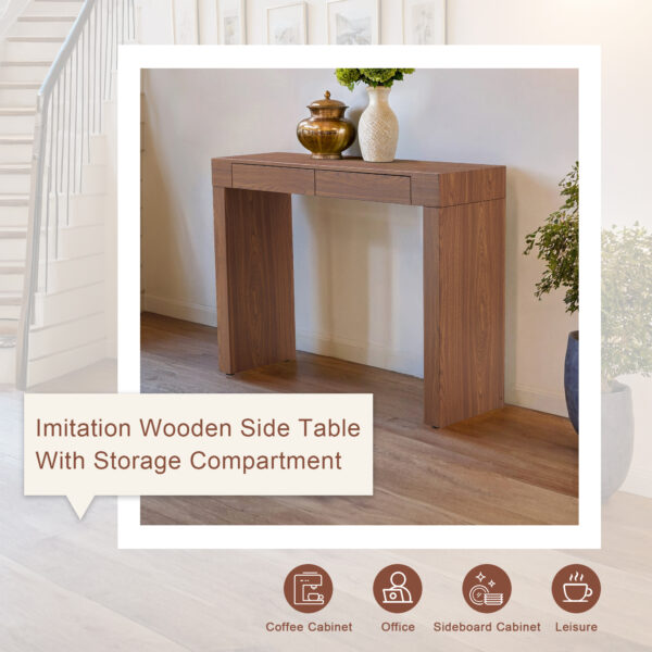 c7b40624ea444cce99e4fb374b1d9507_2cf8e0ffcedc095fcc17a70230f48153 Elegant Dark Wood Grain Bar Table-50 Inches Long, a Practical Choice for Modern Homes.Dark Wood Grain Texture Sticker,Equipped With Two Drawers.Serving As A Bar Table Or A Desk.