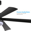 65 Inch Black Ceiling Fan with Light, 5-Blade Dimmable LED Ceiling Fan with Remote Control, Modern Quiet Design for Living Room and Bedroom (Silent/6-Speed/Reversible/DC Motor)