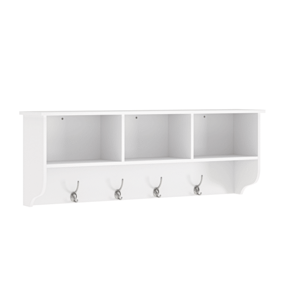 c81eda182be14c64aae668fb5ea61967_a2bf8cec082f91175b288d9c02d94b6c White Entryway Wall Mounted Coat Rack with 4 Dual Hooks Living Room Wooden Storage Shelf