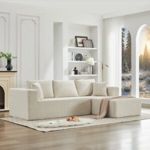106" Cloud Sectional Couch L-Shape with Right Facing Chaise(Single Seat is not included),Deep Seat Modern Modular Sofa for Living Room,No Assembly Required,Beige (Plush Corduroy Fabric),SF502BG-RFC