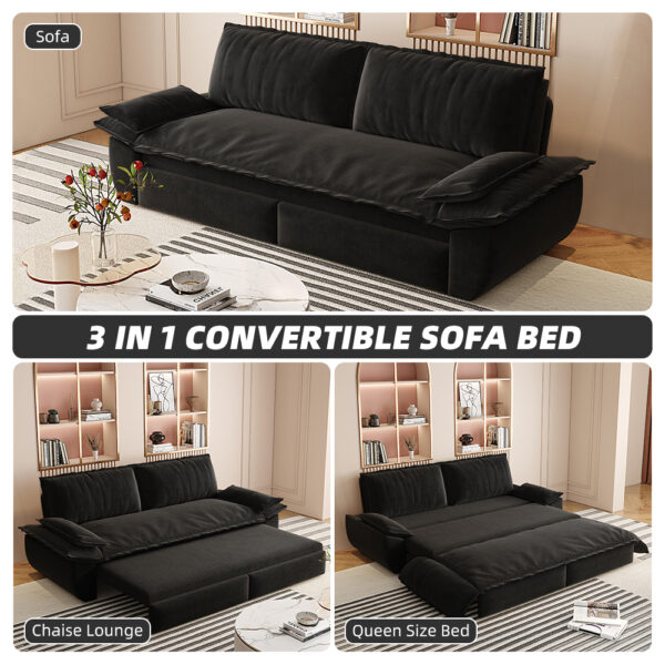 73.2" Queen Pull Out Sofa Bed,3-in-1 Convertible Sleeper Sofa,Multi-Functional Velvet Loveseat Bed,Black(Old Sku:W1885P154641/W1885P214788)