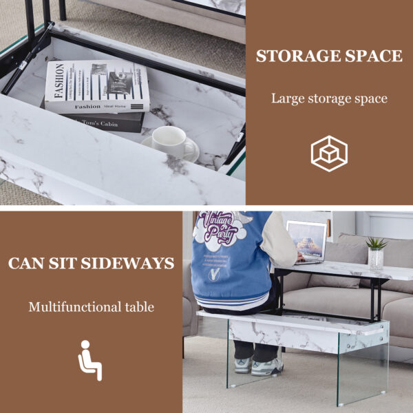 c8a0503ddbd040fda95a3b0850d1588c_b4e7063ff414f1b56beb9c4a121ded63 Multifunctional Lift Top Coffee Table -White Marble Pattern, Essential for Modern Homes.Tempered Glass Legs,Multiple Color Options,Lift Top Feature.Perfectly Fitting Into Both Living Rooms And Office.