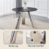 A 42-inch burn stone round table with stainless steel legs can accommodate 4 or 6 diners