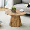 Natural Wood Grain MDF Round Coffee Table - 25.6" Diameter, 15.7" Height.Natural Wood Grain Texture Sticker,Exquisite Wood Grain Surface,Flexible MatchingMRound Tabletop Design.