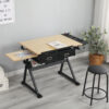 adjustable drawing drafting table desk with 2 drawers for home office and school with stool(wood)