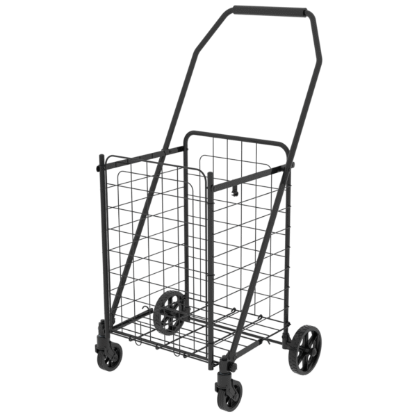 Shopping Cart with open door,Grocery Cart on Wheels, Foldable Utility Shopping Carts with Double Basket and 360° Rolling Swivel Wheels for Groceries Laundry