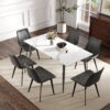 62.99" Modern Artificial Stone White Straight Edge Dark Grey Metal Leg Dining Table-Can Accommodate 6 People(Dining Table Only)
