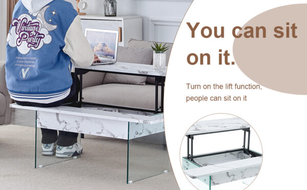 ca87ae92a1644bb6a30e0e4cf99c5e31_02c941e87b82fddfa62b6ab3ae94e8c7 Multifunctional Lift Top Coffee Table -White Marble Pattern, Essential for Modern Homes.Tempered Glass Legs,Multiple Color Options,Lift Top Feature.Perfectly Fitting Into Both Living Rooms And Office.