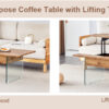 Multifunctional Lift Top Coffee Table -Light Wood Color Grain Sticker, Essential for Modern Homes.Tempered Glass Legs,Lift Top Feature.Perfectly Fitting Into Living Rooms And Office.