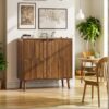 Sideboard Buffet Cabinet with Storage, Farmhouse Buffet Cabinet With Paper Clip Design, Wood Coffee Bar Storage Cabinet for Kitchen, Dining Room, Living Room, Entryway, Walnut,31.5" W