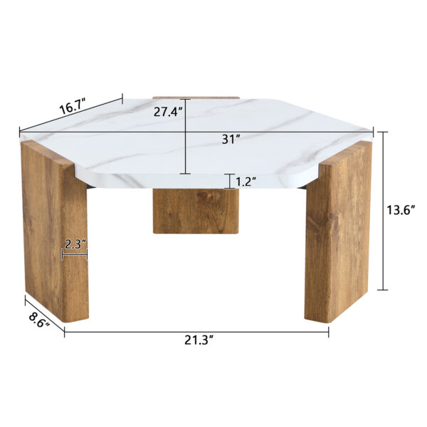 31-inch white marble-textured pentagonal coffee table - wooden triangular base, with a load-bearing capacity of 250 pounds, sturdy and durable, suitable for use in living rooms, cafes,.W1151138529
