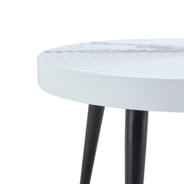 cb895f7a21074b23a3828d2ee36de378_bc249ea237e84f4e30a457fd2f305015 Elegant White Marble Pattern Round Coffee Table - Diameter 23.6 Inches, Exquisite Suction Molding Process,White Marble Pattern Design,Black Sprayed Metal Leg.