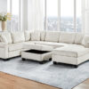 Sectional Sofa 111.8" U-shaped Sofa Chenille Upholstered Sofa Couch with Movable Storage Ottoman for Living Room, White