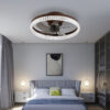 20" Brown Ceiling Fan with LED Light – Modern Flush Mount Fan Light for Bedroom, Living Room, and Home Décor with Crystal Ring Design